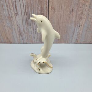 Lenox Leaping Dolphin Figurine Ivory Porcelain 24K Gold Accents 4 Inches
